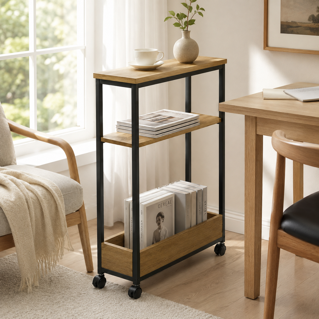 Slim Rolling Sofa Console Table