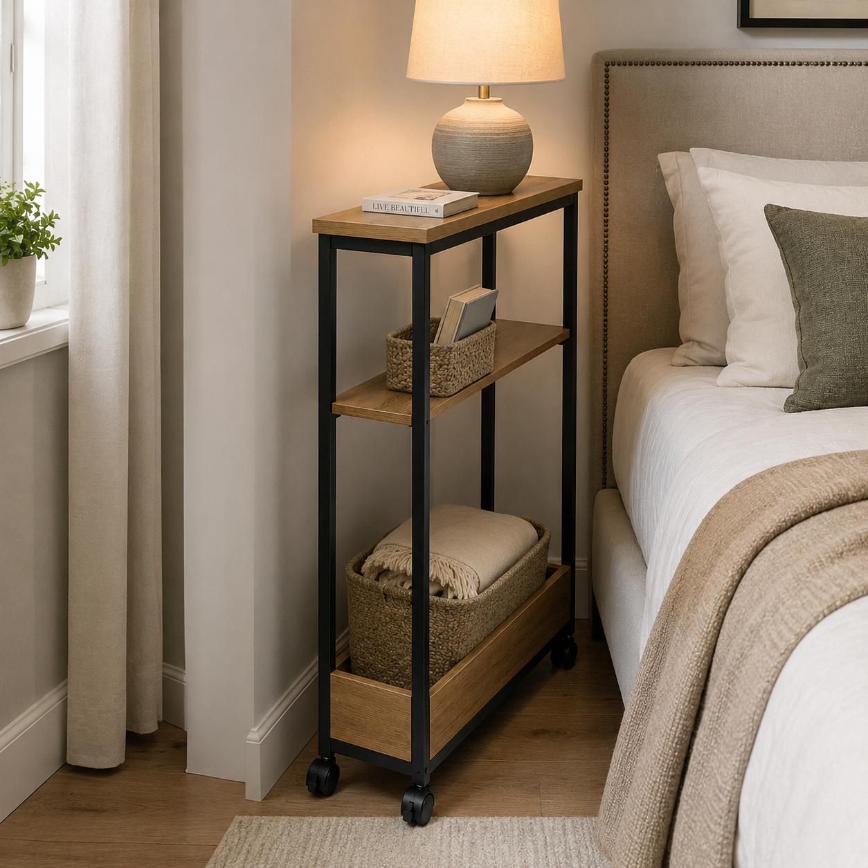 Slim Rolling Sofa Console Table