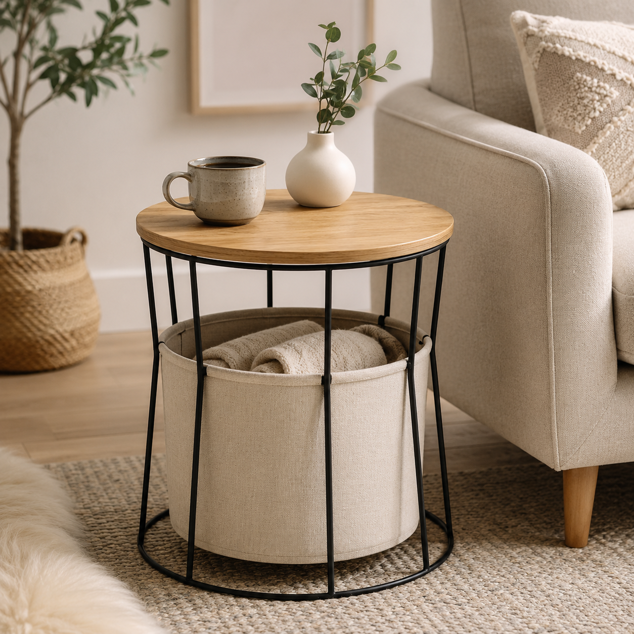 Round Basket Side Table