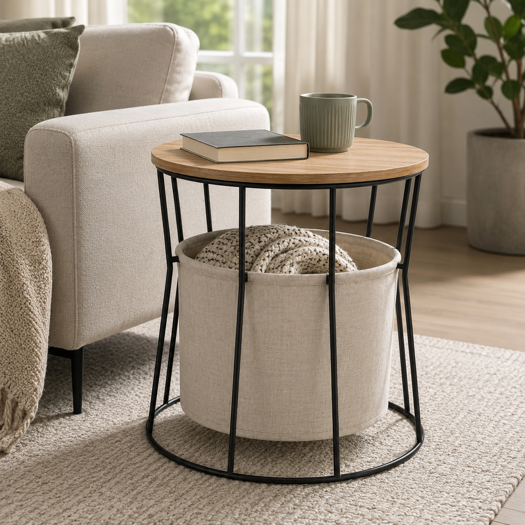 Round Basket Side Table