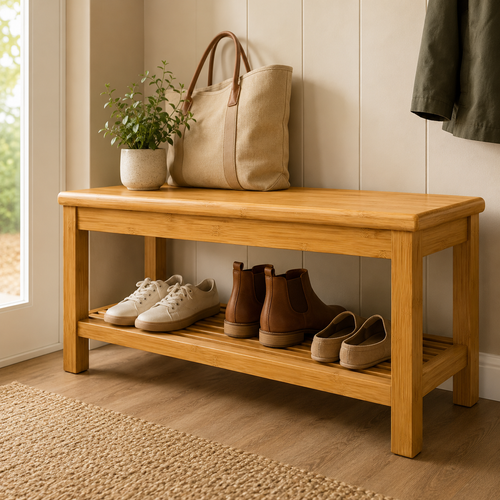 Bamboo Entryway Shoe Bench