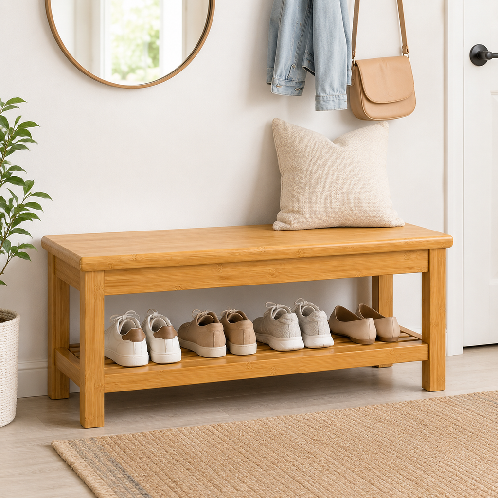 Bamboo Entryway Shoe Bench
