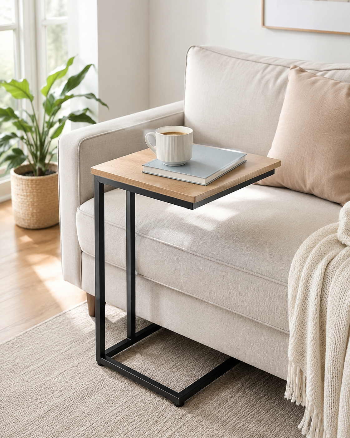 Slim C-Shaped Sofa Side Table